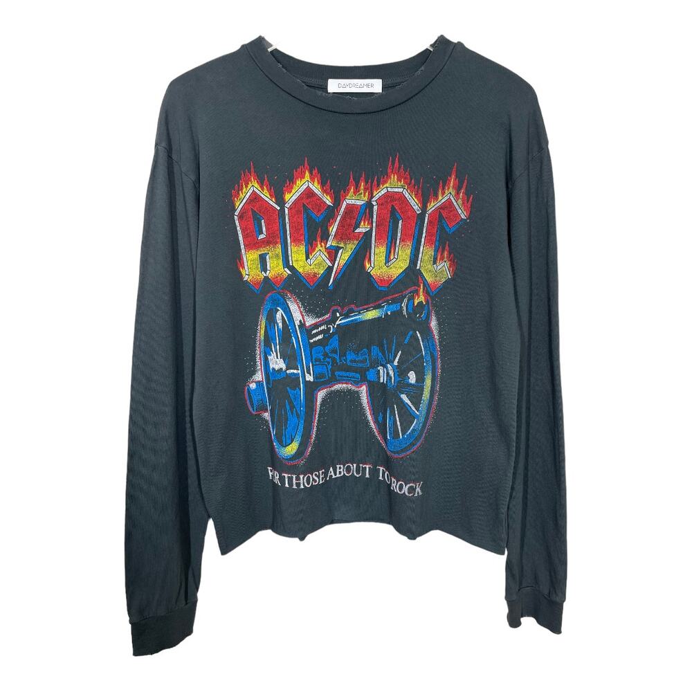 Daydreamer AC/DC For Those About To Rock Long Sleeve Tee Small Oversized Cropped
